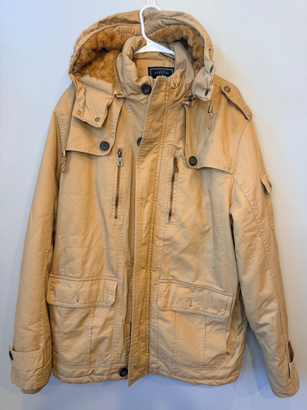 Alliance Fashion Men's Hooded Tactical Cargo Utility Jacket Faux Fur Lined XL